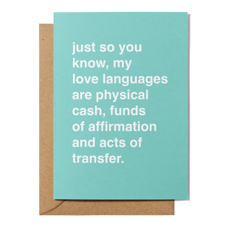 "Money Focused Love Languages" Valentines Card